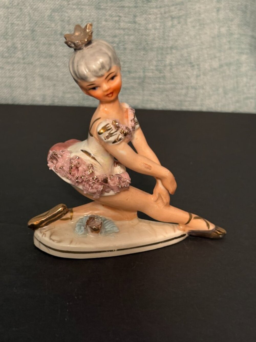 Vintage Ballerina Figurine 1950s Ballet Dancer Spaghetti Trim